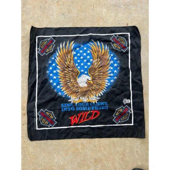 Vintage Harley Davidson Sink Your Claws Into Something Wild Black Bandana B3 - Picture 1 of 3